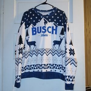Busch Latte Deer Mountain Pullover Sweatshirt Blue White Hunting Graphic Men’s L